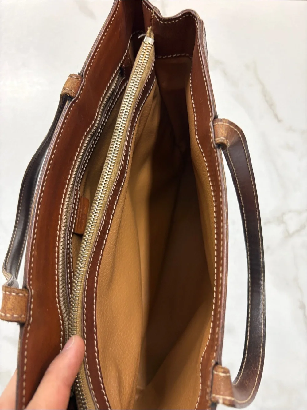Celine Macadam tote bag Tan and Beige Leather Zip Tote with Silver Hardware - Picture 10 of 12